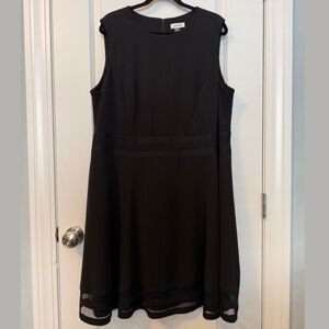 Calvin Klein Fit and Flare Size 20W Black Dress with Mesh Accents